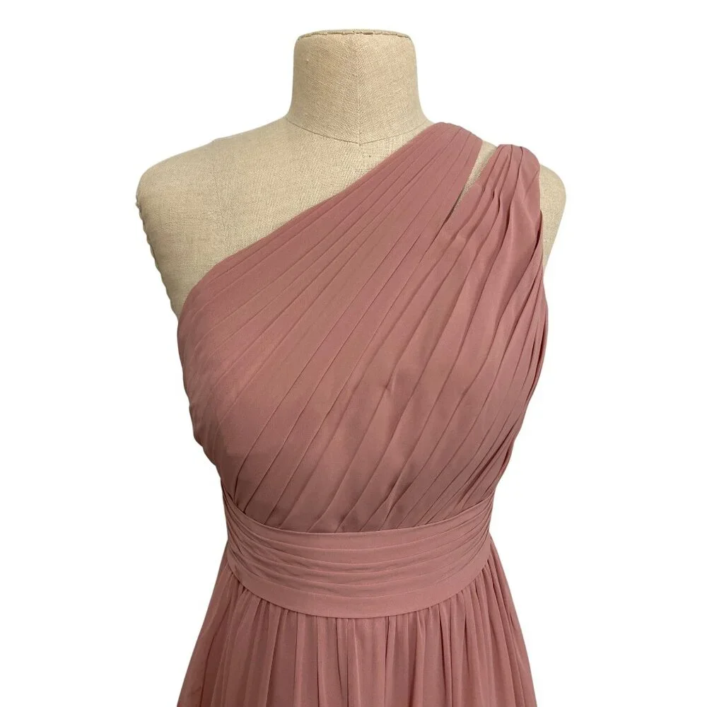 Azazie Womens A2 One-Shoulder Pleated Gown Blush Pink - Picture 3 of 16